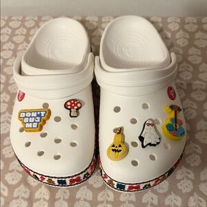 CROCS White Clogs with Colorful Charms